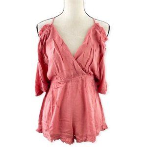 TOPSHOP Women's Sz Small (4-6) Romper Rose Pink Ruffle Boho Swim Coverup Shorts